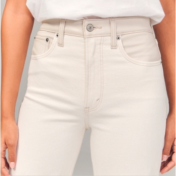 ABERCROMBIE & FITCH 90’s Straight Curve Love Jeans Cream Mixed Fabric - Picture 4 of 14